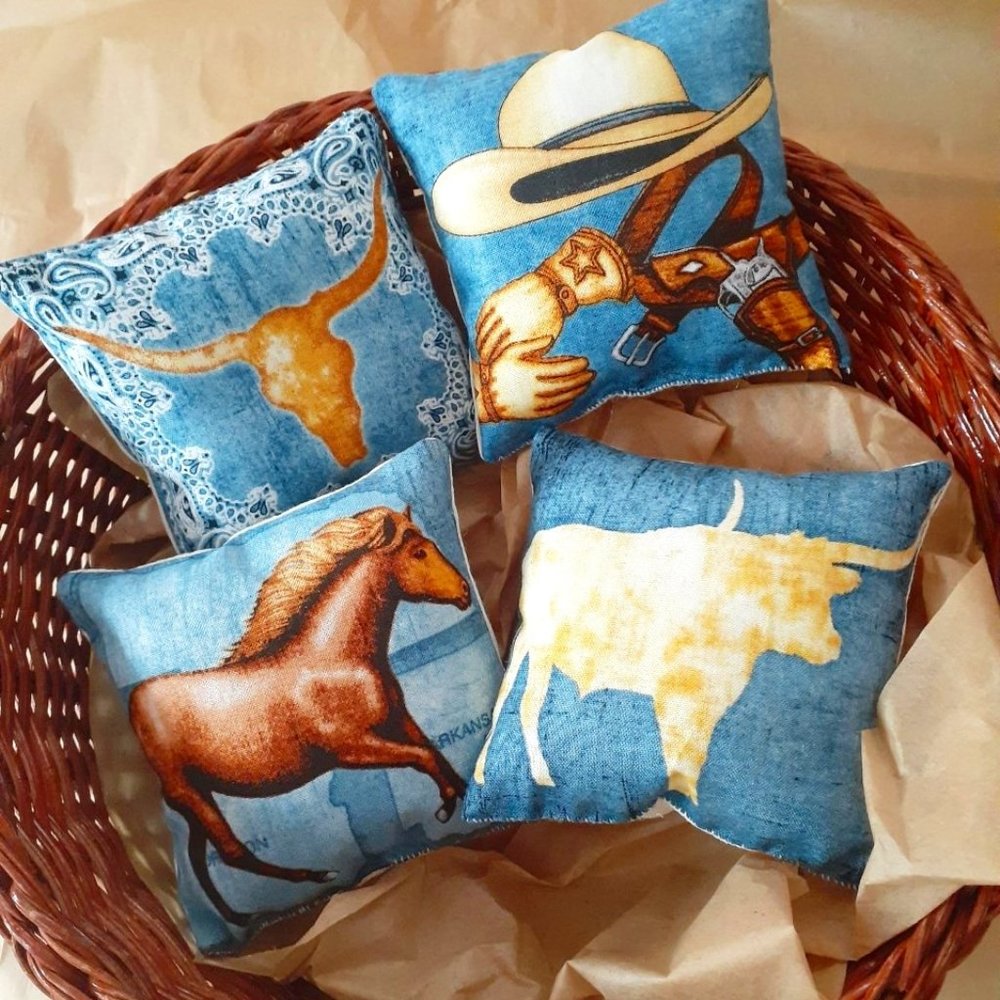 Handmade Western Set/4 Mini Cowboy Theme Pillows